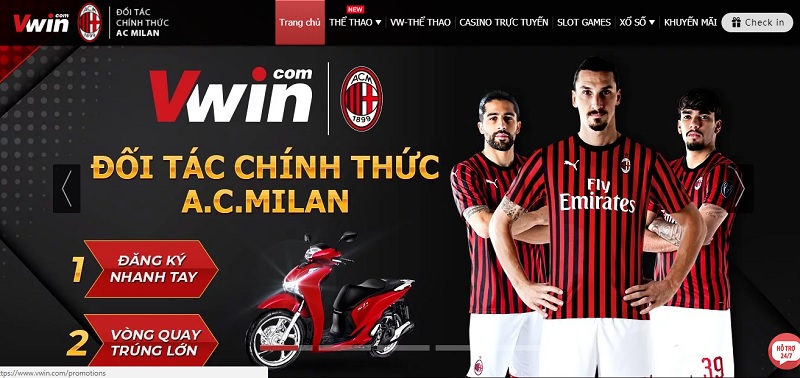 Vwin là đối tác chính thức của đội bóng nổi tiếng AC Milan